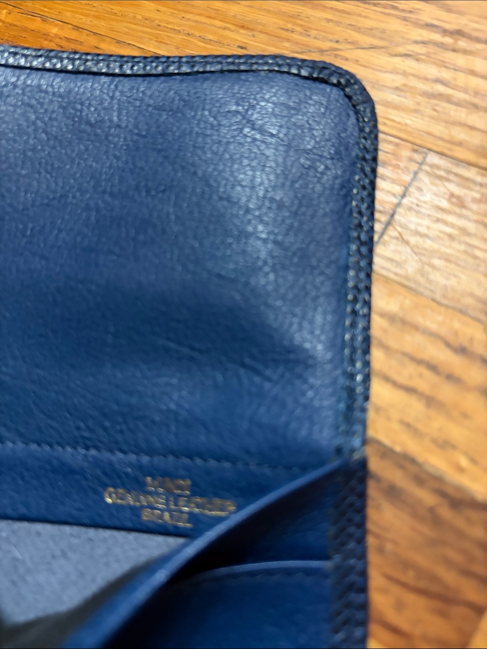 Navy Blue Leather Travel Document Wallet As Is - scratches on front. - Picture 2 of 6